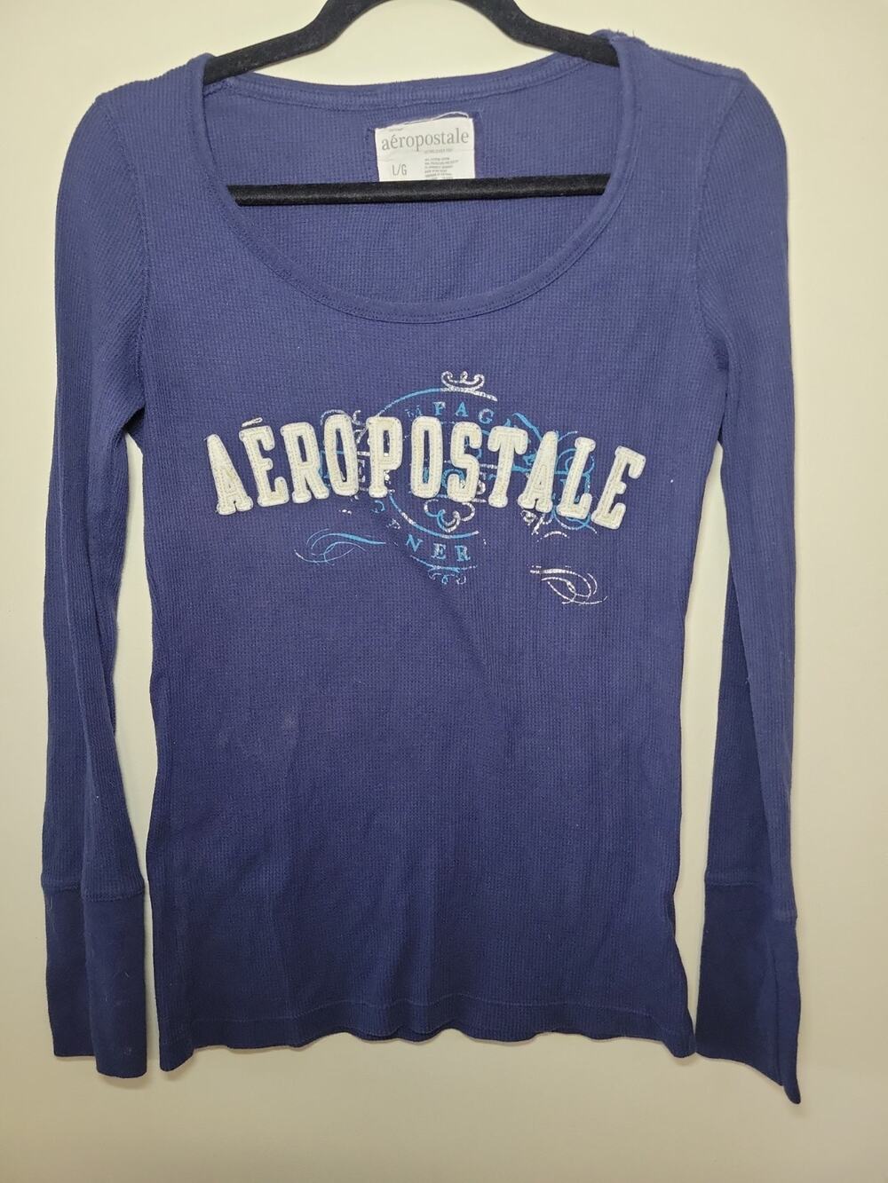 Vintage Y2K Waffle Knit Top Women's Size L AÉROPOSTALE Long Sleeve Thermal Shirt